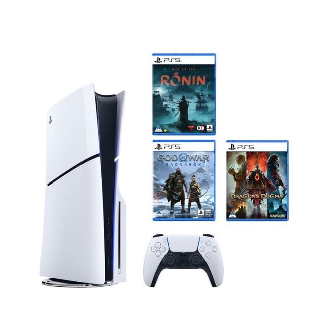 PLAYSTATION 5 SLIM + DRAGONS DOGMA LENTICULAR EDT (PS5) + GOD OF WAR: RAGNAROK (PS5) + RISE OF THE RONIN (PS5)