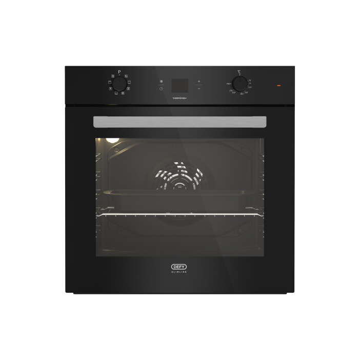 : Defy 60cm Slimline Thermofan+ Eye-Level Oven - Black Glass DBO489E