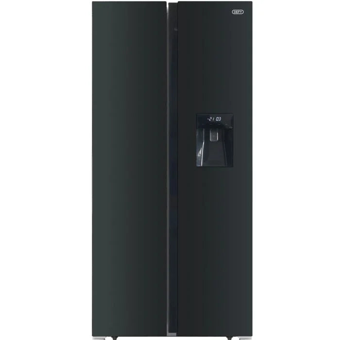 Defy 496Lt Black Glass Side by Side WD Fridge - DFF456